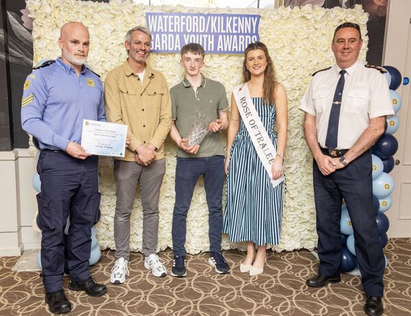 Garda Sgt. Steven Allen, Thomas Barr, Cormac Pheasey, Special Achievement Award, Rose Of Tralee Katelyn Cummins and Chief Superintendent Anthony Pettit. Garda Sgt. Steven Allen, Thomas Barr, Cormac Pheasey, Special Achievement Award, Rose Of Tralee Katelyn Cummins and Chief Superintendent Anthony Pettit.