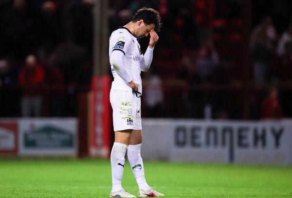 Waterford FC's John Mahon dejected after the game.