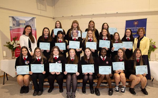 Pope John Paul II Award recipients pictured with Religion teacher Kate Batan and school principal Sally Ronayne. Photo: John Power Pope John Paul II Award recipients pictured with Religion teacher Kate Batan and school principal Sally Ronayne. Photo: John Power
