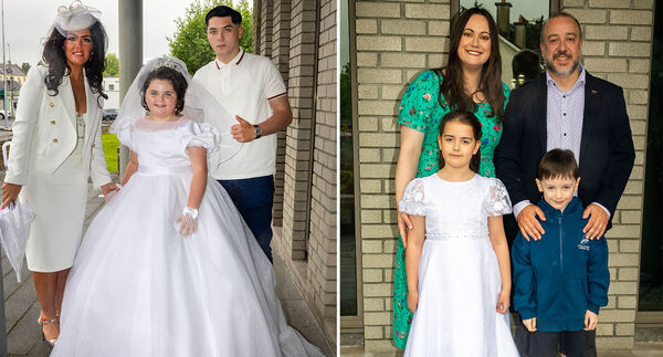  Marie Mongan, (left), and Sarah Kelly, (right), St. Ursula's, who received her First Holy Communion at the Sacred Heart Church.