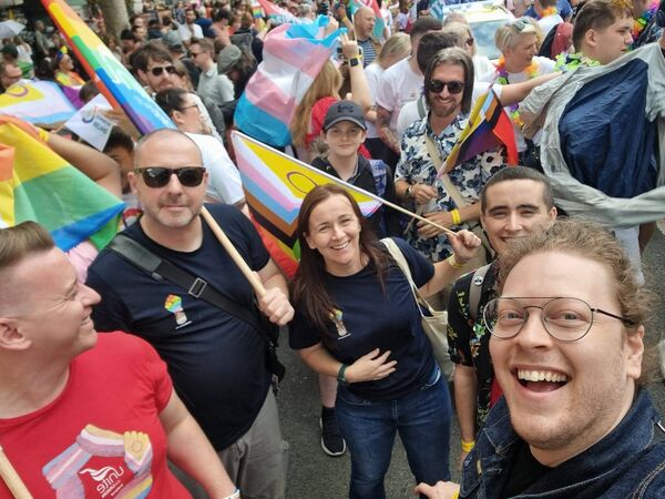 Unite’s Ireland Secretary, Susan Fitzgerald, with members of Unite’s LGBTQ+ committee and others at Dublin Pride last year.