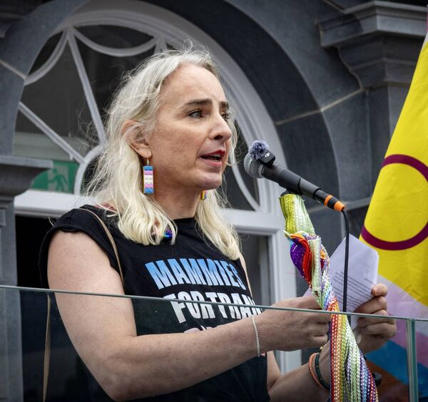 Coralie, speaking at Pride of the Déise. Coralie, speaking at Pride of the Déise.