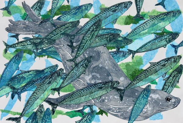 'Selkie' - by Gillian Wright - linocut, chine colle and collagraph.