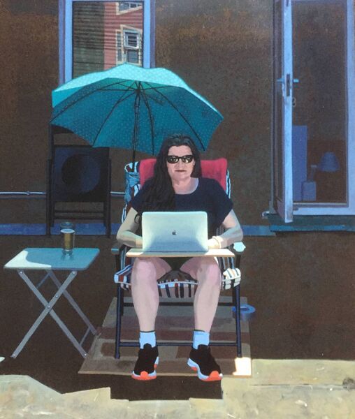 Catherine Barron - 'Hard Day at the Office' (acrylic ink on sheet metal)