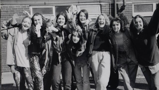 <p>Ursuline students happy with their Junior Cert results back in 1993</p>