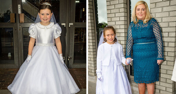  Maicee-Mai O'Mahony Myler, (left), and Kate Ryan, (right), St. Ursula's, who received their First Holy Communion at the Sacred Heart Church.