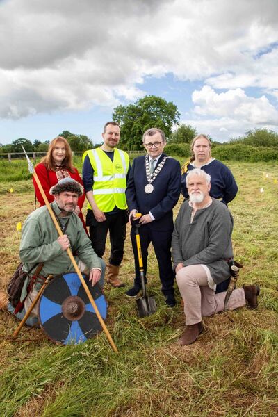 Mayor Of Waterford City & County Cllr. Seamus Ryan turning asod at the Woodstown Viking Site with Neill Jacjman and Deise Medieval Re-Enactors Barbara Power, Deirdre Burke, Shay Cashman and Micheál Ó'Cadhla. Photo: John Power Mayor Of Waterford City & County Cllr. Seamus Ryan turning asod at the Woodstown Viking Site with Neill Jacjman and Deise Medieval Re-Enactors Barbara Power, Deirdre Burke, Shay Cashman and Micheál Ó'Cadhla. Photo: John Power