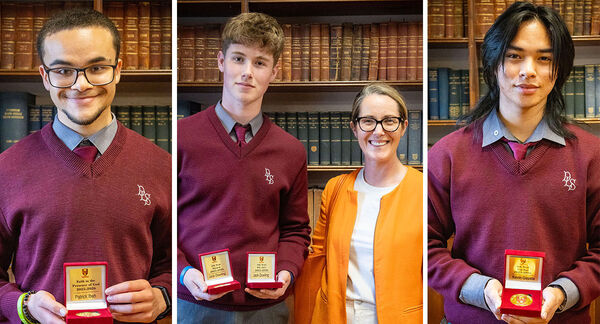 Patrick Ibeh, left, received the 'Faith in the Presence of God' award, Jack Dowling, centre, received awards for 5th Year French and 5th Year PE (LC), and Kevin Gayeta, right, was awarded for 6th Year Gaeilge. Patrick Ibeh, left, received the 'Faith in the Presence of God' award, Jack Dowling, centre, received awards for 5th Year French and 5th Year PE (LC), and Kevin Gayeta, right, was awarded for 6th Year Gaeilge.
