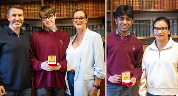 Keelan McCormack, left, received an award for 5th Year English, and Jerik Grejo, right, was awarded for 5th Year Maths. Keelan McCormack, left, received an award for 5th Year English, and Jerik Grejo, right, was awarded for 5th Year Maths.