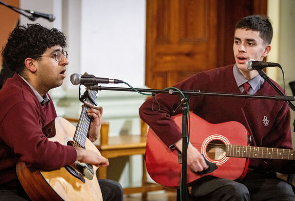Josh Aby and Max Philpott performed The Times They Are a Changin' at De La Salle College Summer Concert. Josh Aby and Max Philpott performed The Times They Are a Changin' at De La Salle College Summer Concert.