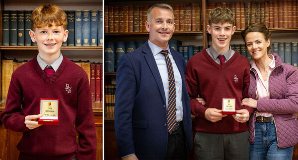 Ferdia Cooke, 1 CQ award, (left), and Dylan Walsh, 2 CB award, (right), at the De La Salle College Junior Awards day. Ferdia Cooke, 1 CQ award, (left), and Dylan Walsh, 2 CB award, (right), at the De La Salle College Junior Awards day.