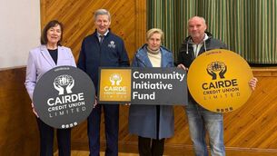 <p>Modeligo Community Centre Committee - Shane Reddy. Cairde Credit Union - Hannah Lucas (Board Member), Sean Cleary (CEO), Marian Looby (Board Member) </p> <p>Modeligo Community Centre Committee - Shane Reddy. Cairde Credit Union - Hannah Lucas (Board Member), Sean Cleary (CEO), Marian Looby (Board Member) </p>