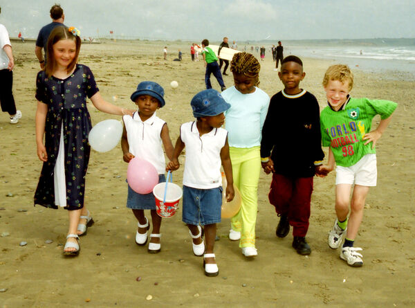 Making friends as they strool along Tramore beach are local children and some of Tramore's newest residents, including Anastastia, twins Laura and Luise, Geraldine, Jordie and Kilani Moore. Making friends as they strool along Tramore beach are local children and some of Tramore's newest residents, including Anastastia, twins Laura and Luise, Geraldine, Jordie and Kilani Moore.