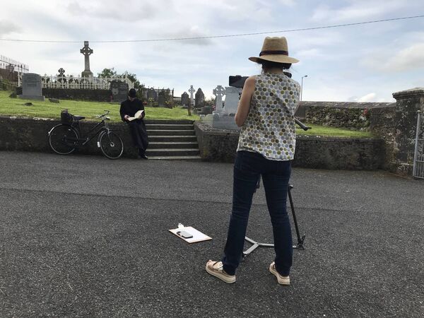 Action! Director RoseAnn Foley filming actor George Macleod in the part of Canon Power.