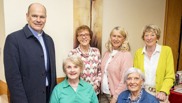 <p> Fr. Richard with committee members, Margaret Cashin, Mary O'Reilly, Marie Grubb, Frances Curry and Noeline Power, at the Tramore Hospice Support coffee morning. 	All Photos: Joe Evans</p>