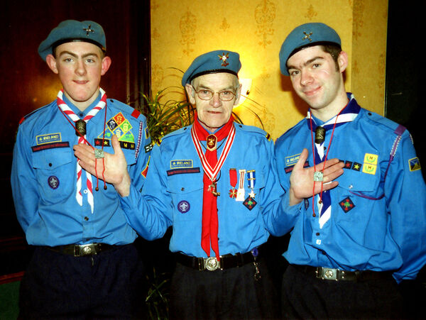 Paul McSweeney (left), De La Salle Troop, and Andrew Johnston (right), St Paul's Scout Troop, who received the Chief Scout Award from Peter Dixon, (centre), Chief Scout of Ireland, at a reception at Jury's Hotel back in 2000. Paul McSweeney (left), De La Salle Troop, and Andrew Johnston (right), St Paul's Scout Troop, who received the Chief Scout Award from Peter Dixon, (centre), Chief Scout of Ireland, at a reception at Jury's Hotel back in 2000.