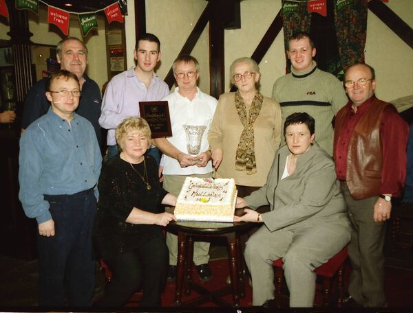 Mullane's, Barrack Street, were the winners of the Smithwick's Singing Pubs in 2000. Pictured at a celebration night were, standing, David Hayes, Jim Byrne, Chris Doran, Bobby Cunningham, Peggy Mahony, Arthur White and Dick Hayes, front, Nancy Hayes and Carmel Mahony. Mullane's, Barrack Street, were the winners of the Smithwick's Singing Pubs in 2000. Pictured at a celebration night were, standing, David Hayes, Jim Byrne, Chris Doran, Bobby Cunningham, Peggy Mahony, Arthur White and Dick Hayes, front, Nancy Hayes and Carmel Mahony.