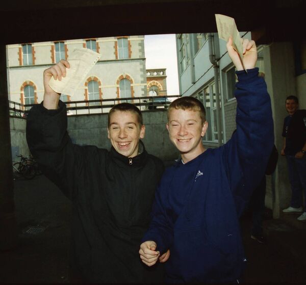 Students from Mount Sion receive their Junior Cert results back in 2000. Students from Mount Sion receive their Junior Cert results back in 2000.