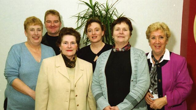 <p>Marion Murphy, Joe Daniels, Esther Browne, Fiona Roberts, Kitty Browne and Eileen Kent, pictured at the Lower Ballybeg Residents Association 25th Celebration at the Waterford Crystal Social Centre back in 2000.</p>