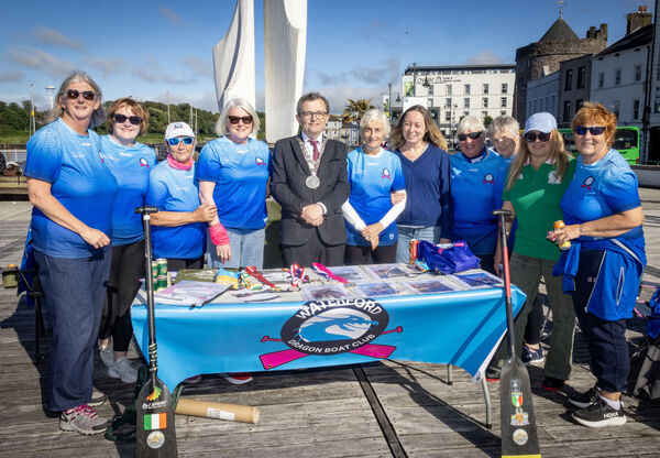 Mayor of Waterford City & County Cllr Seamus Ryan with members of Waterford Dragon Boat Club, at the Plaza for Friends of the River Suir, Summer Solstice Celebration. Photo: Joe Evans Mayor of Waterford City & County Cllr Seamus Ryan with members of Waterford Dragon Boat Club, at the Plaza for Friends of the River Suir, Summer Solstice Celebration. Photo: Joe Evans
