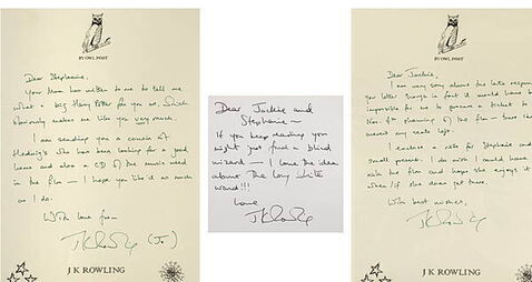 Letters from JK Rowling to terminally ill fan fetch €10,600 at auction