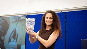 <p>IMG 1: Ádhmhín Ní Riordáin, ESB Networks Apprentice of the Year, pictured with her award at the ESB Networks Apprentice of the Year awards ceremony. </p>