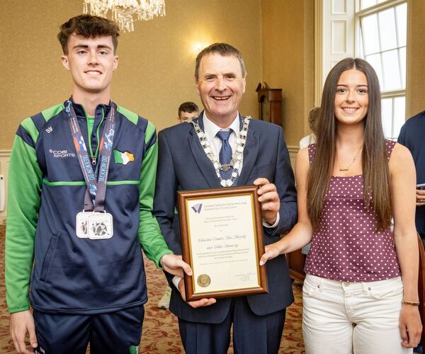 Mayor of Waterford City & County Cllr Liam Brazil with Ben Murphy and Chloe Hennessy. Photo: Joe Evans Mayor of Waterford City & County Cllr Liam Brazil with Ben Murphy and Chloe Hennessy. Photo: Joe Evans