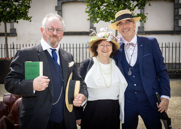 Marcus Copley, Mary Howlett and Frank Farrelly, on the walking tour for Waterford Bloomsday. Marcus Copley, Mary Howlett and Frank Farrelly, on the walking tour for Waterford Bloomsday.