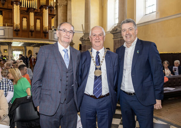  John Mitchell, Secretary of the Irish Guide Dogs, Deputy Mayor Cllr Declan Barry and Aidan Stacey CEO of Down Syndrome Ireland, at Christ Church Cathedral, for a Memorial Concert in memory of Carmel Nairn and in aid of Irish Guide Dogs and Down Syndrome. Photo: Joe Evans