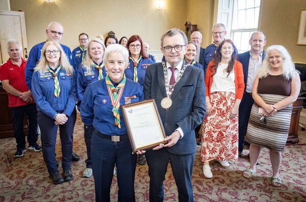 Pictured at City Hall for a Mayoral Reception by Mayor of Waterford City &amp; County Cllr Seamus Ryan for Bernie Rogers, in recognition of her outstanding dedication and service to scouting over forty years. Photo: Joe Evans