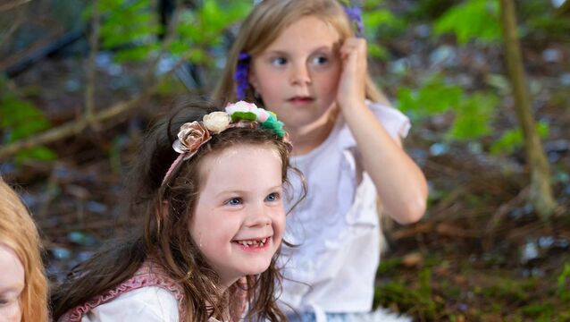 <p>Pictured is Tuireann Whelan age 5 from Faha enjoying a magical seanchaí session with 'Bachelor In Trouble', Tom Coffey deep in the Comeragh woodlands as the full programme for Comeraghs Wild Festival 2026 was officially launched. Photo Patrick Browne </p>