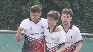 <p>Portlaw striker Sam Deevy celebrates after scoring the opening goal against Tramore in the Jimmy Searson Premier Cup at Ozier Park on Saturday last.</p> <p>Portlaw striker Sam Deevy celebrates after scoring the opening goal against Tramore in the Jimmy Searson Premier Cup at Ozier Park on Saturday last.</p>