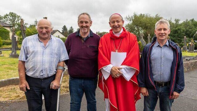 <p>Jim McGrath, Conor Butler, Bishop Alphonsus Cullinan and Eamon Lonergan pictured at St Mary's Church.</p>