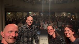 <p>Standing ovation for Dan Haynes, Pete Richards, Suzanne Steeman (violin) and Elizabeth Sterns (cello) with their Simon & Garfunkle tribute.</p> <p>Standing ovation for Dan Haynes, Pete Richards, Suzanne Steeman (violin) and Elizabeth Sterns (cello) with their Simon & Garfunkle tribute.</p>
