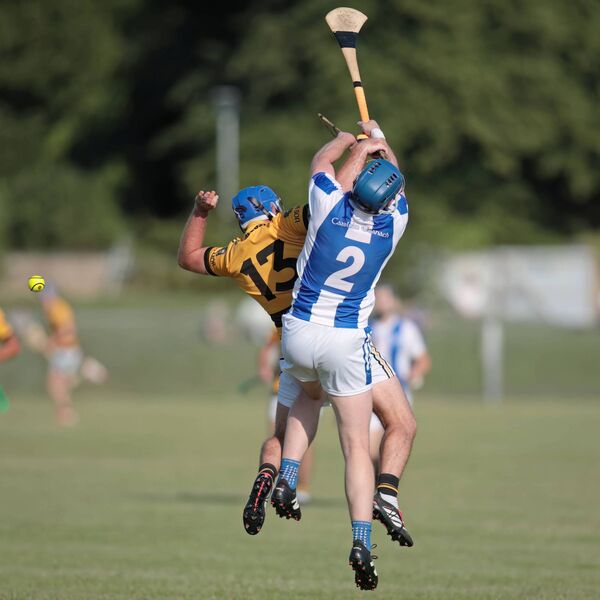 Fourmilewater's James McGrath and Lismore's Stephen Barry in an aerial duel.