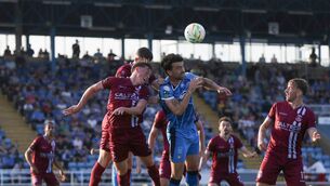 <p>Waterford FC's John Mahon heads clear under pressure during the Club Orange FAI Men's Cup clash with Cobh Ramblers. </p> <p>Waterford FC's John Mahon heads clear under pressure during the Club Orange FAI Men's Cup clash with Cobh Ramblers. </p>