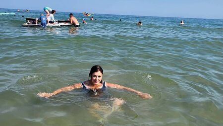 Accessibility reviewer's first time in Irish sea in over 14 years at Clonea Beach