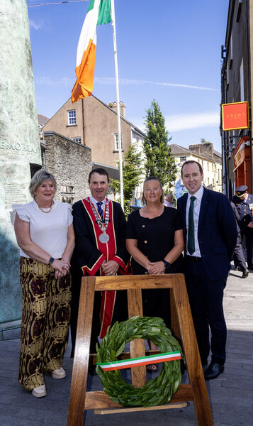  Minister Mary Butler, Mayor of Waterford City &amp; County Cllr Liam Brazil, Metropolitan Mayor of Waterford Cllr Lola O' Sullivan, and Minister John Cummins at the Waterford National Day 0f Commemoration. Photo: Joe Evans
