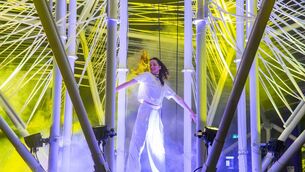 <p>Pictured is Rachel Ní Bhraonáin performing in the PRISM at Spraoi. Picture: Patrick Browne</p>