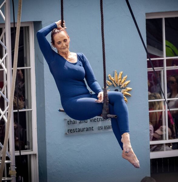 Trapeze artist Jackie (Shape of the Sky) performs on the Mall. Picture Joe Evans Trapeze artist Jackie (Shape of the Sky) performs on the Mall. Picture Joe Evans