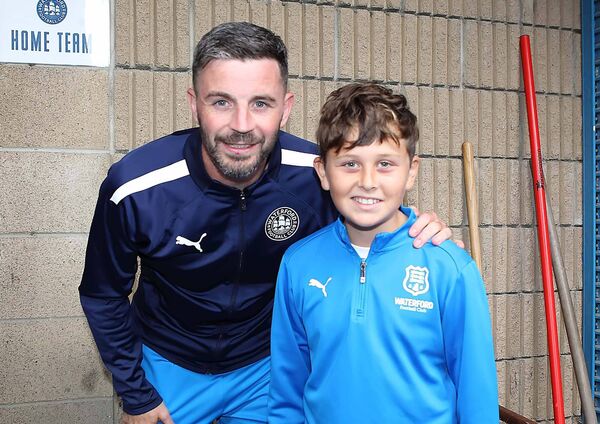 Waterford FC captain Padraig Amond pictured with mascot Conor Mullane from Southend United. Photo: Noel Browne Waterford FC captain Padraig Amond pictured with mascot Conor Mullane from Southend United. Photo: Noel Browne