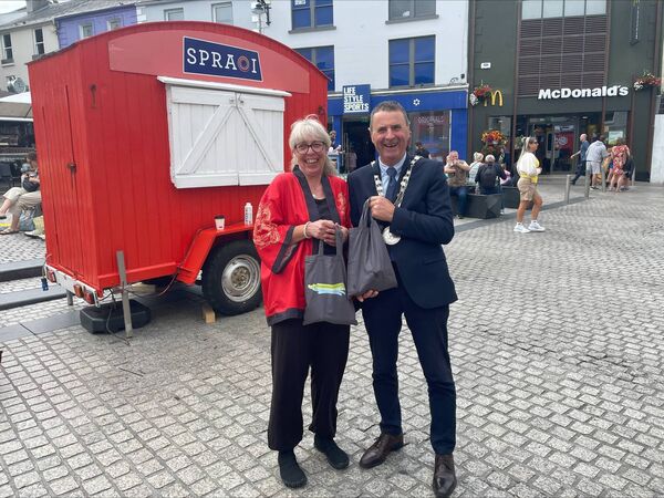 Mayor of Waterford Liam Brazil and KiBo Daiko's Monika Volmer. Mayor of Waterford Liam Brazil and KiBo Daiko's Monika Volmer.
