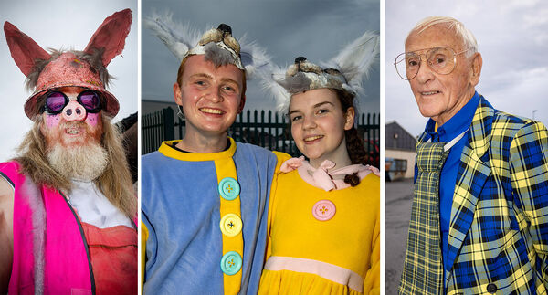 Tom O'Neill,(left), Jamie and Ella, (centre) and John Thompson (right) in Spraoi Parade "Howl". Photo: Joe Evans Tom O'Neill,(left), Jamie and Ella, (centre) and John Thompson (right) in Spraoi Parade "Howl". Photo: Joe Evans
