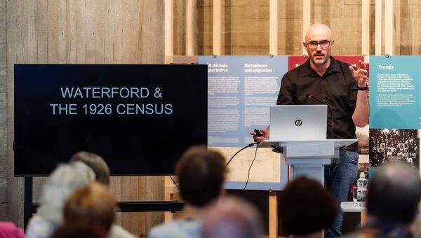 1926 Census Launch Fin Dwyer Speaking. DGM Photographic.