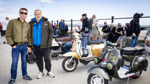 <p> Pat Tobin and Jason Kennedy, at the Waterford Scooter Club, 20th Anniversary scooter show at Tramore. Photo: Joe Evans</p>