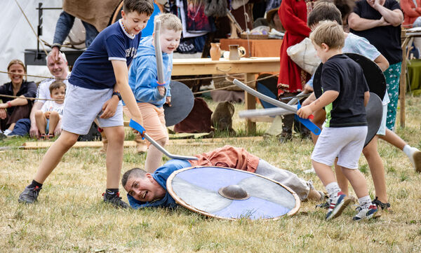 Children got the better of Viking Brianna during hthe children's battle at Déise Medieval, Viking Heritage Festival. Photo: Joe Evans Children got the better of Viking Brianna during hthe children's battle at Déise Medieval, Viking Heritage Festival. Photo: Joe Evans