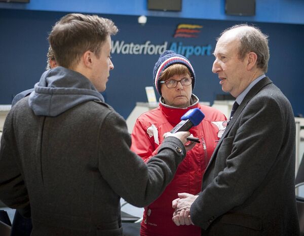 Minister Shane Ross speaking with reporters Marion O'Mara , Waterford News & Star and Anthony Phelan, WLRfm. Photo: Joe Evans Minister Shane Ross speaking with reporters Marion O'Mara , Waterford News & Star and Anthony Phelan, WLRfm. Photo: Joe Evans