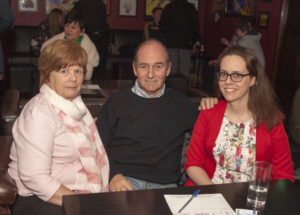 Marion O'Mara with her husband Jim O'Mara and her daughter Jennifer Maher, pictured at a fundraising quiz night in Revolution in aid of Waterford Lions Club. Photo: Joe Evans