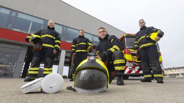 <p>Waterford Fire Service firefighters Daire Grant, Eoin Carroll, Darren Tuohy and William Walsh. Pic: Patrick Browne</p>