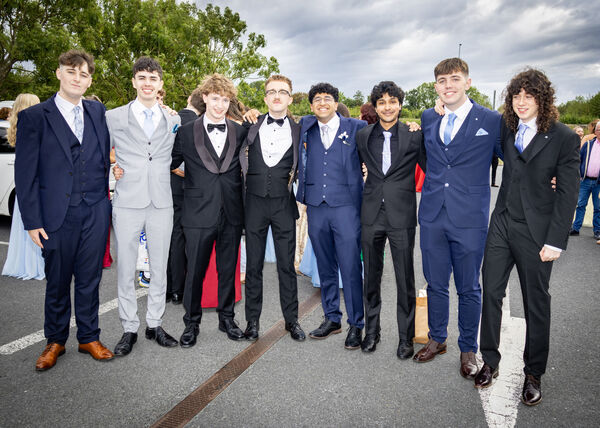  Sam Marsden, Max Philpott, David Keating, Fred Kennedy, Josh Aby Surya Immanni, Charlie Sheridan and Oisin Langford, who attended the De La Salle College, Graduation Ball. Photo: Joe Evans